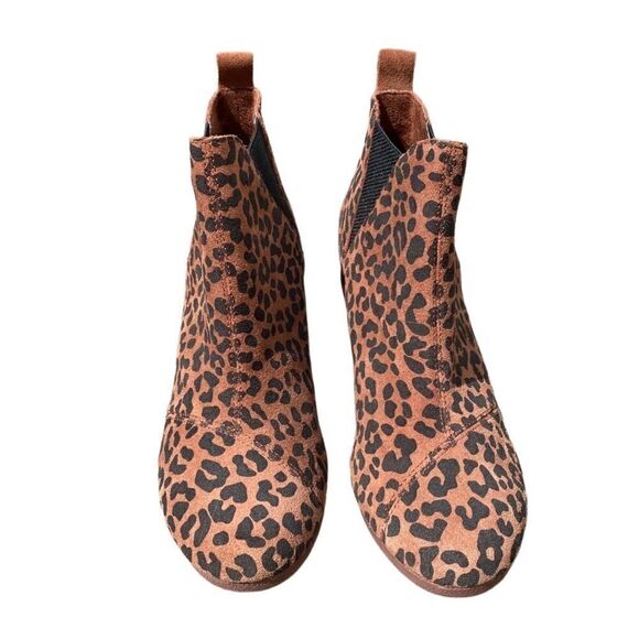 Toms Bootie Wedge Kelsey Dark Ember Leopard Suede 8 NWT - Picture 2 of 6